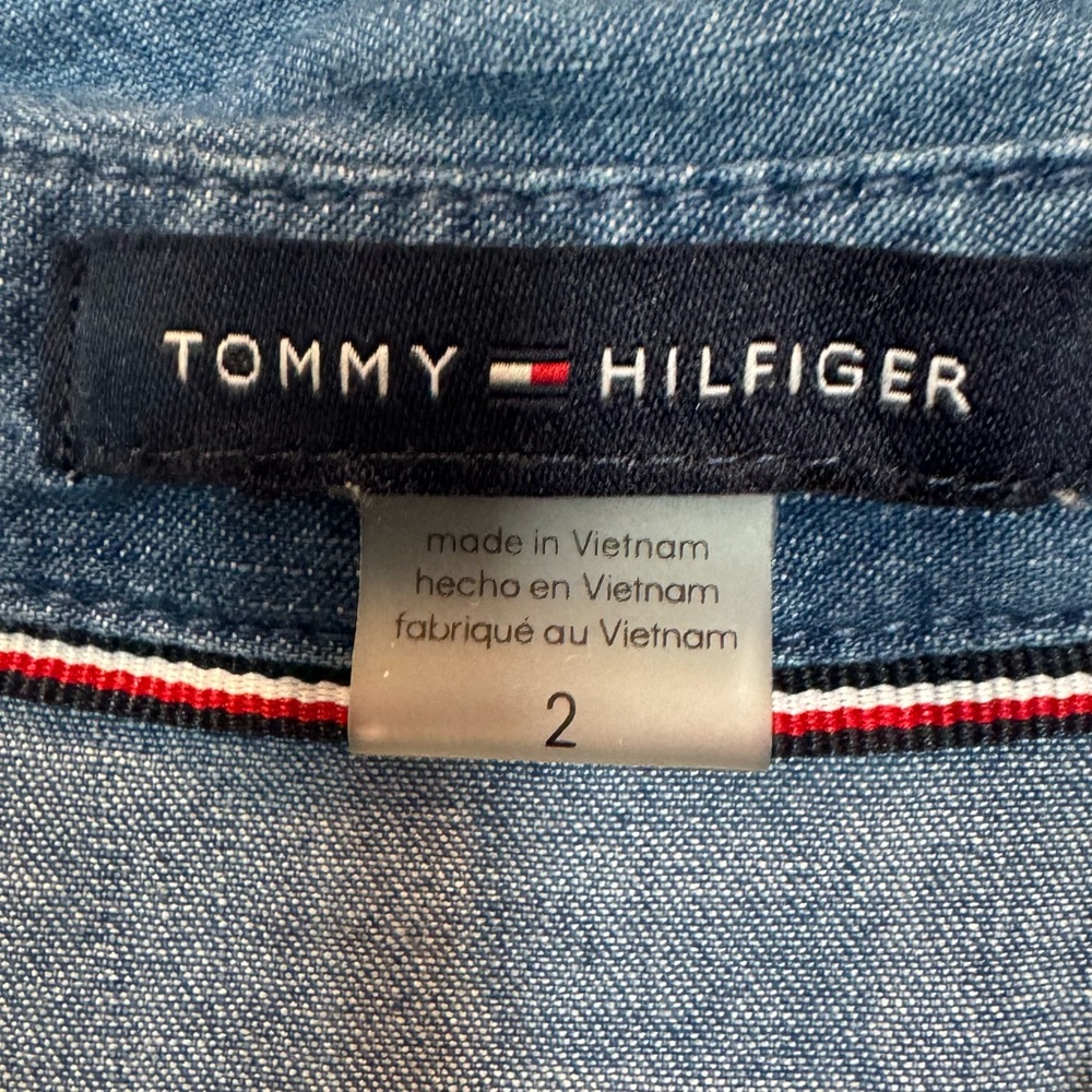 Tommy Hilfiger Light Blue Denim Shirt Dress with Signature Stripe - Picture 3 of 3